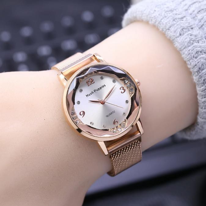 JAM TANGAN WANITA HUSH PUPPIES - TALI RANTAI MAGNET - SIMPEL ELEGAN - Rose Gold