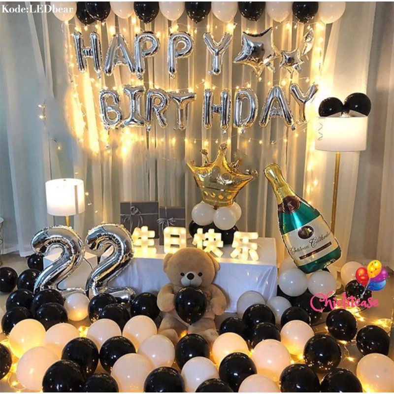 Set paket balon LED dekorasi birthday romantis ulang tahun fancy dewasa