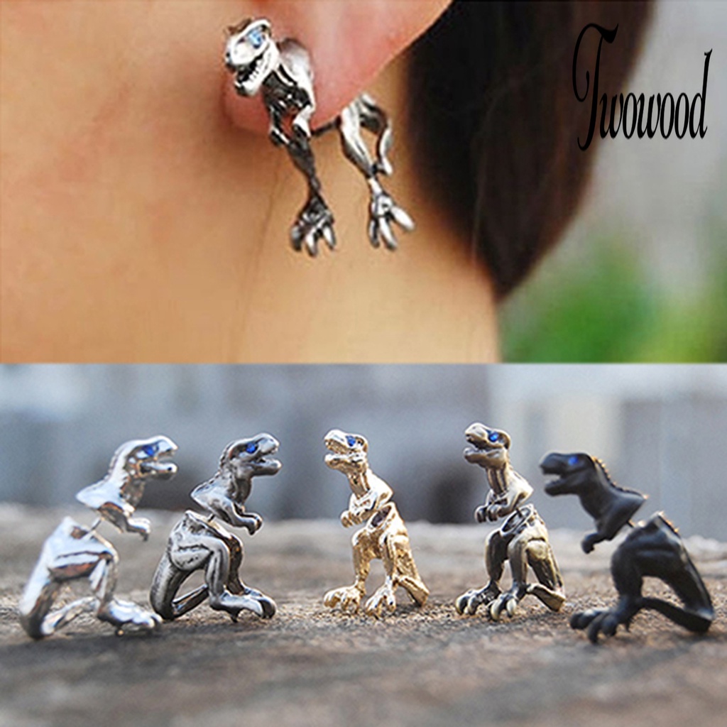 Anting Stud Bentuk Hewan Dinosaurus 3D Bahan Alloy Gaya Punk Untuk Pesta