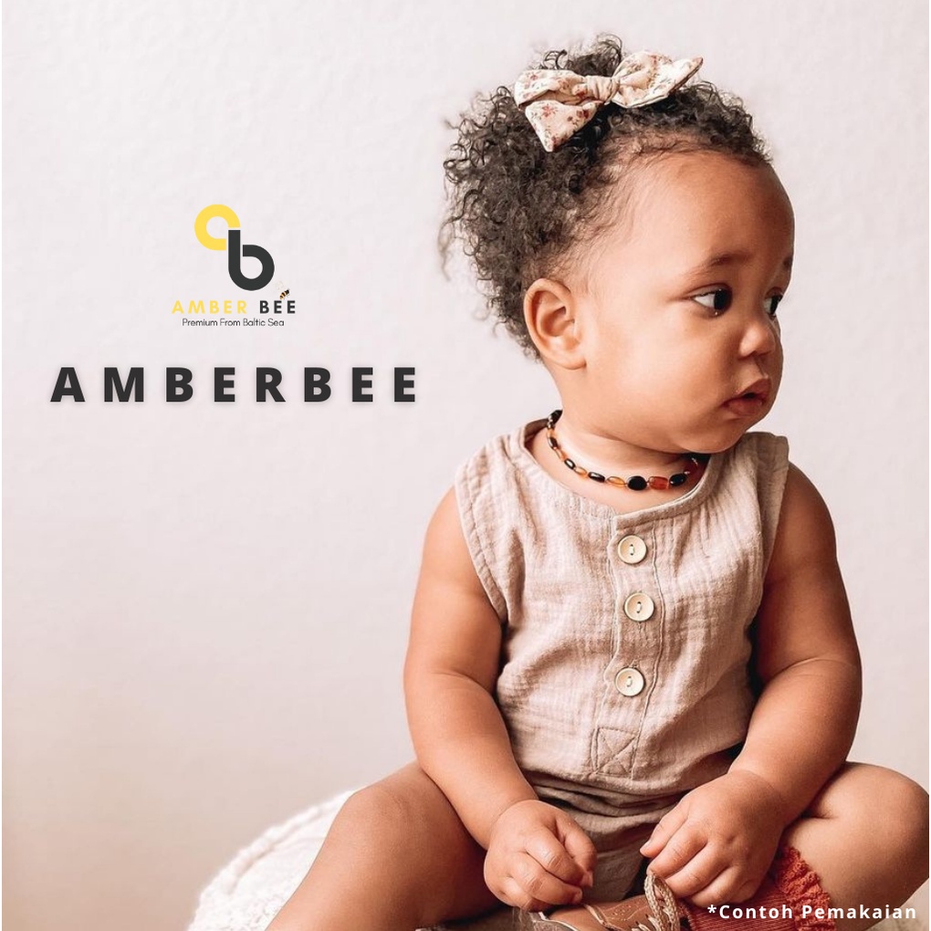 Kalung Amber Bayi Anak Tumbuh Gigi Premium Glossy Bean Cognac Cherry NMGBCC144 By Amber Bee