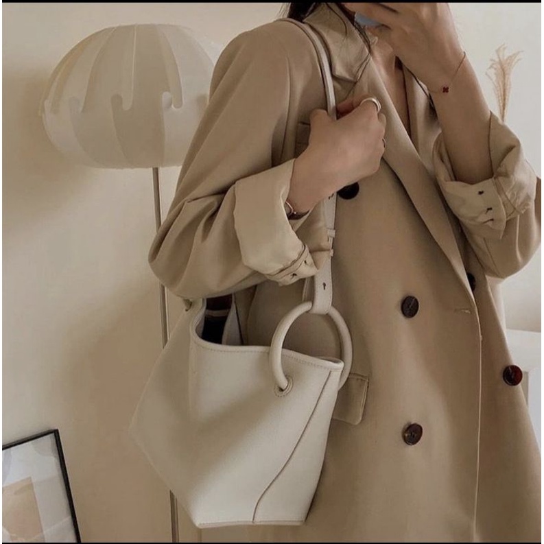 NAOMI - Felicya Hand Bag - Tas Fashion import - Tas Wanita Kulit Sintetis - Fashion Bag White Series - Tas Bucket - naomi bag