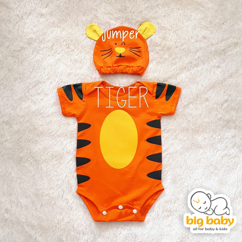 BBER 021 Jumper Bayi / Baju Bayi Harimau Orange dengan Topi