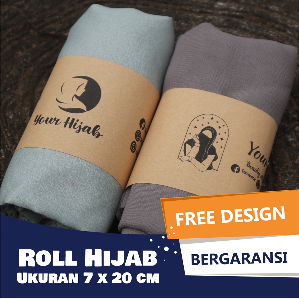 Roll Hijab Label Packaging Pengikat Hijab Kertas Samson Kraft Plus Perekat Custom Murah Ukuran 7 x 20 cm