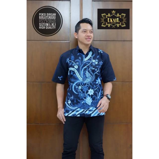 Kemeja Batik Peksi Dirgan Pendek Ori ukail Batik Warna Navy