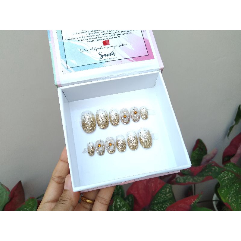 KUKU PALSU WEDDING, KUKU PALSU LAMARAN, KUKU PALSU 3D, KUKU PALSU PREMIUM, FAKE NAIL, NAIL ART, Press On Nails Gold