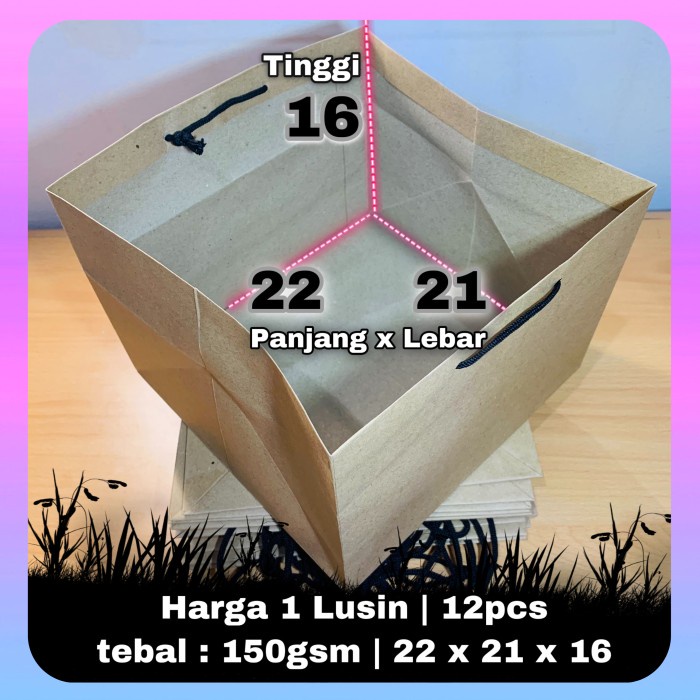 

READY COD paper bag bento - paperbag nasi roti box / 21x22x16 TALI HITAM x LUSIN - Lusin/PENDEK 16 TERLARIS