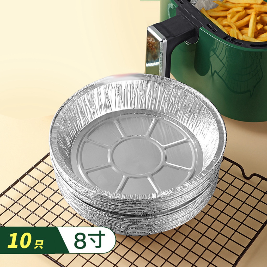 10 Pcs Kertas Nampan Loyang Pizza Sekali Pakai Bahan Aluminum Ukuran 6 / 7 / 8 Inch Untuk Dapur