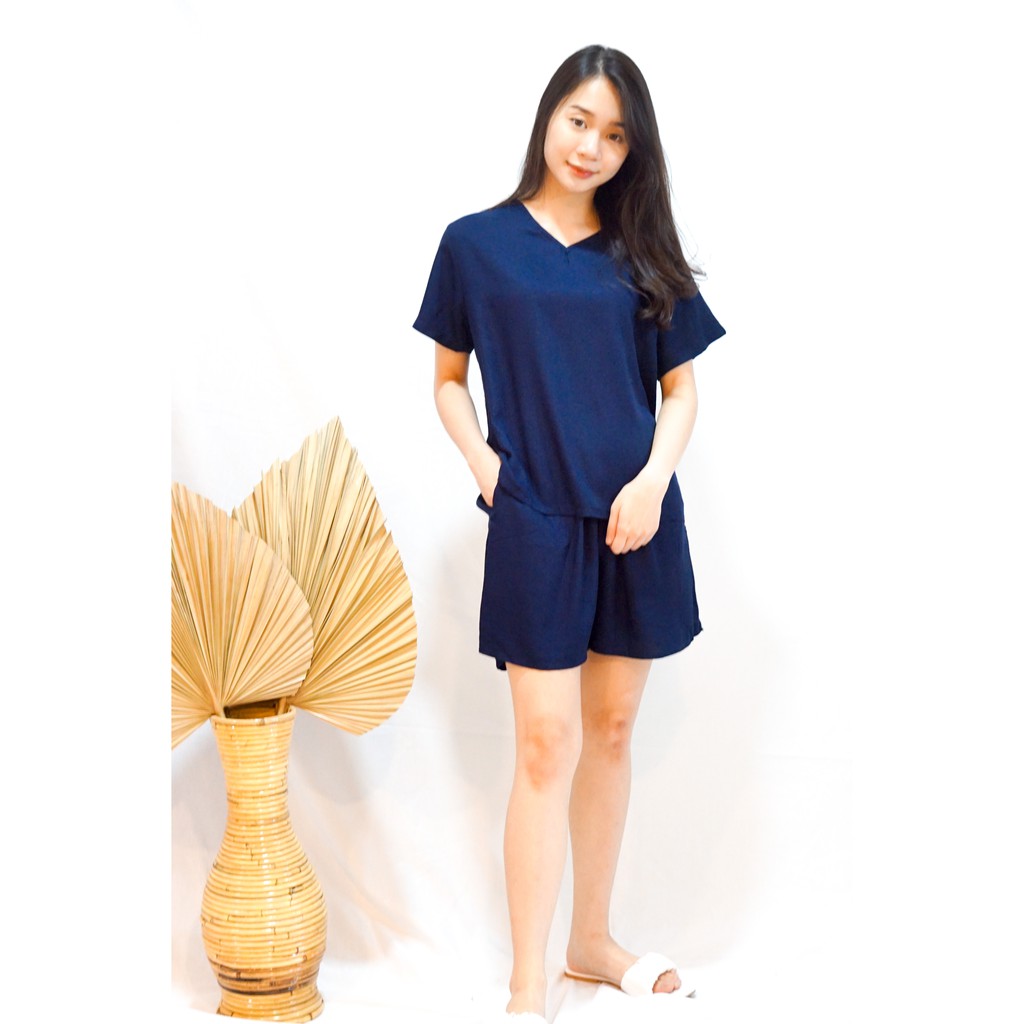 Seri Set in Navy - Baju Setelan Wanita / Setelan Rayon / Baju Santai Rumah / Fashion Wanita