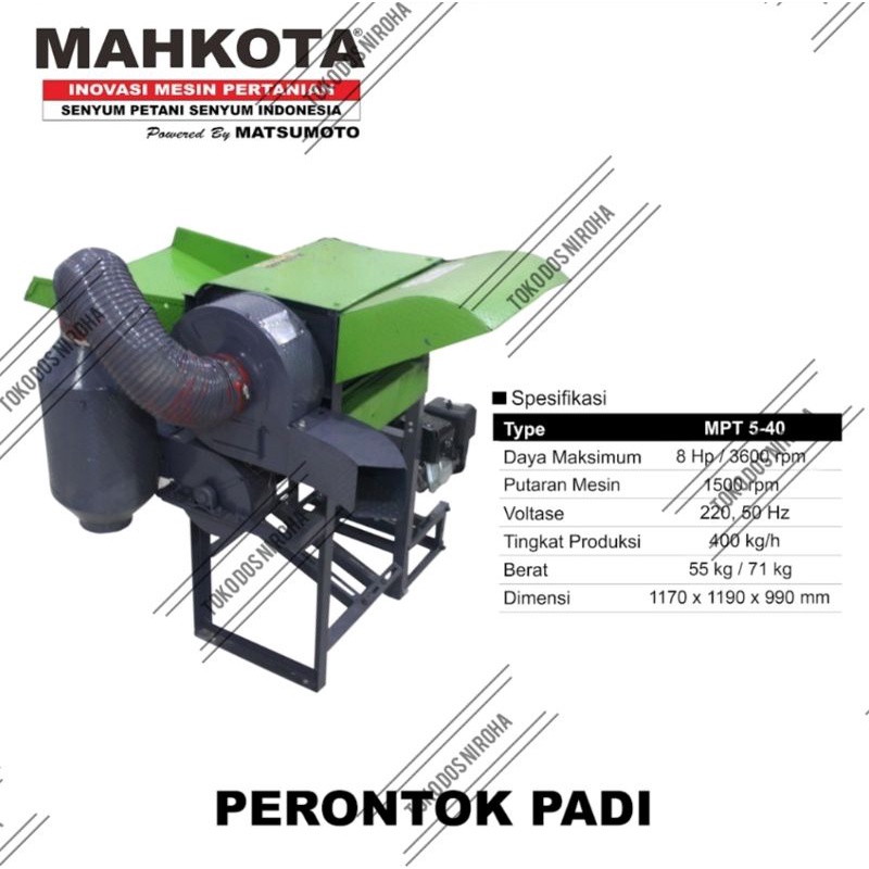 Mesin Perontok Padi Mahkota Komplit Mesin 7,5HP Bensin