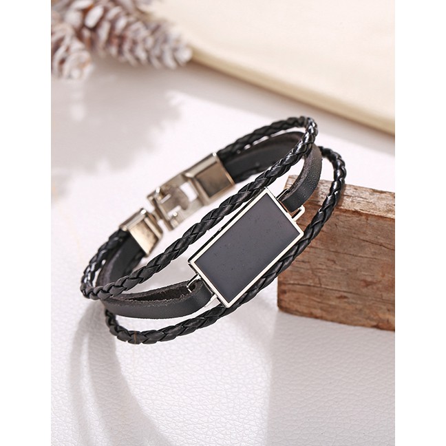 LRC Gelang Tangan Fashion Black Geometric Faux Leather Bracelet D98798