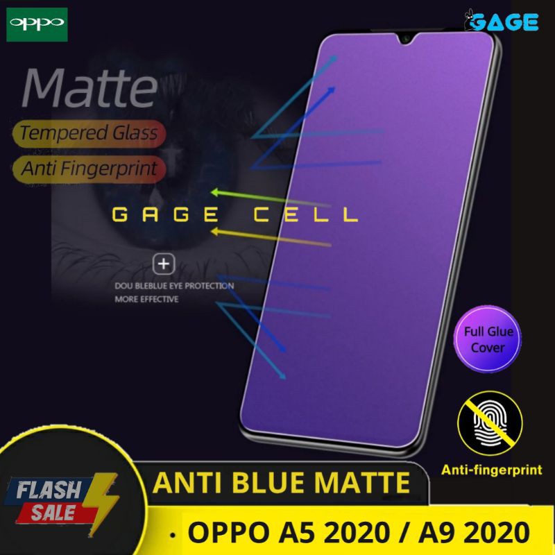 TEMPERED GLASS ANTI MINYAK BLUE MATTE OPPO A5 2020 A9 2020 TG ANTI RADIASI OPO A5 A9 2020 FULL LAYAR