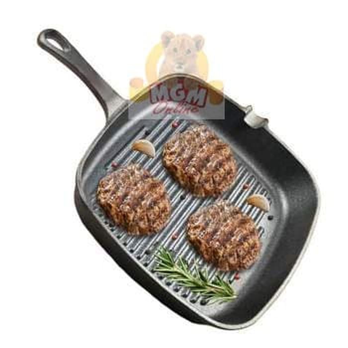 Iron Cast Grill Kotak 23cm Besi Cor SUPER TEBAL dgn corong minyak 2604