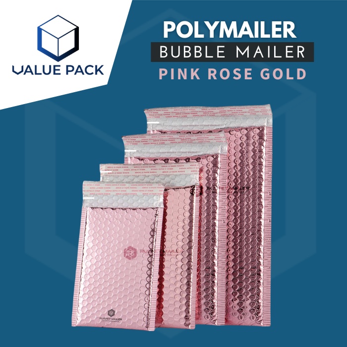 AMPLOP BUBBLE MAILER PLASTIK KEMASAN MOTIF PINK ROSE GOLD