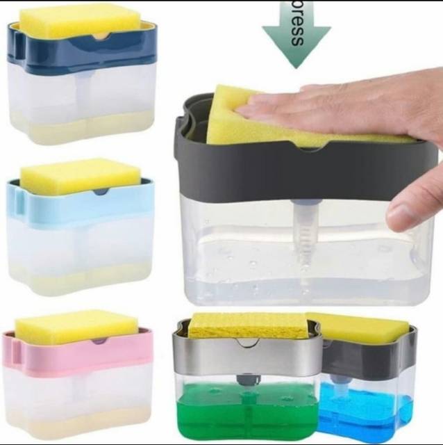 (COD) Tempat Sabun Spons Cuci Piring / Soap Pump &amp; Sponge Caddy Alat Dapur