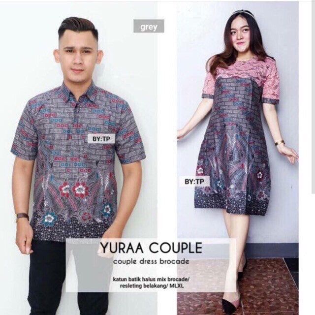 Yuraa Couple Dress Brokat Batik Sarimbit Midi Broklat Bata Seragaman Pesta Baru Cantik Natal Brukat