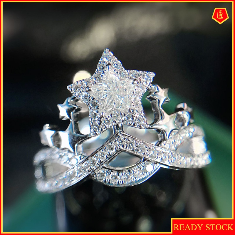 [Ready Stock]New Luxury Five-Pointed Star Diamond Crown Ring