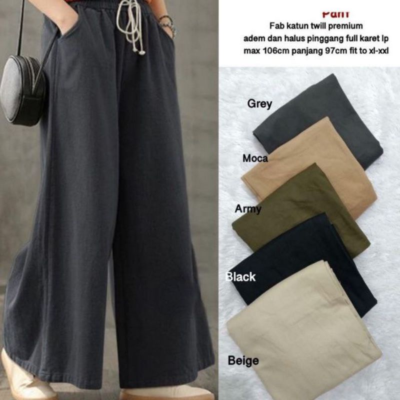 Swis Palazzo Pants - Kulot Mayung Katun Twill Stretch Premium
