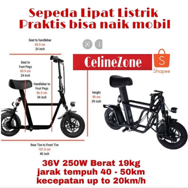 Sepeda Sekuter Scooter Listrik Lipat Fiido Q1s Roda 2 36V 250W