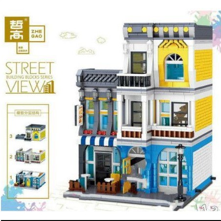 Lego Block Bangunan Motel Eropa Miniatur 3 Tingkat