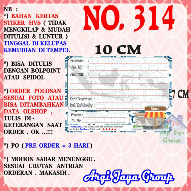 

Stiker HVS - Stiker Pengiriman - Sticker Alamat Olshop Murah Nomer 314-10x7cm