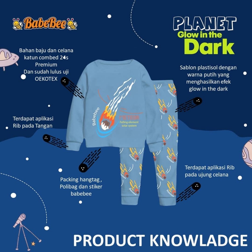 PIYAMA ANAK GLOW IN THE DARK PLANET SERIES 4-12 TAHUN