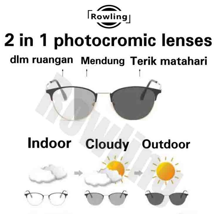rowling(pc-53)2 in 1 Kacamata lensa photocromic anti radiasi wanita pria kacamata bingkai Titanium komputer Anti Silau fotocromic