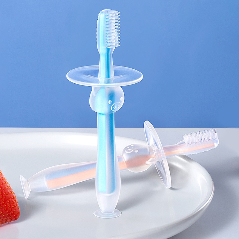 Teether sikat gigi silikon training dengan pelindung anti sedak untuk bayii/ C 58