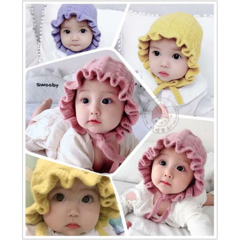 Topi rajut anak model Bonnet Ruffle/Topi rajut anak baby