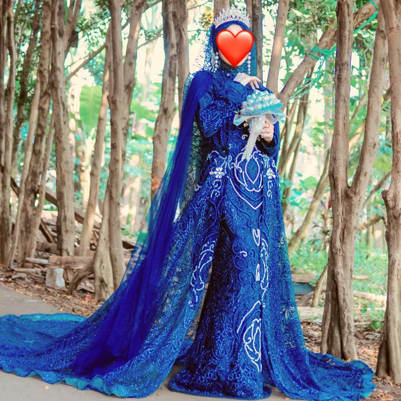 Gaun Slim Navy Ekor Lepas Preloved | Gaun Pengantin Navy Preloved Second Bekas Pakai