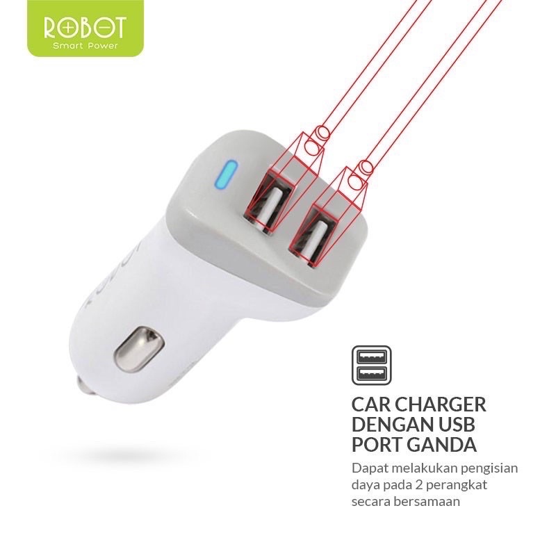 ROBOT RT-C06 Car Charger Colokan Mobil - 2 Port USB - Promo Sen