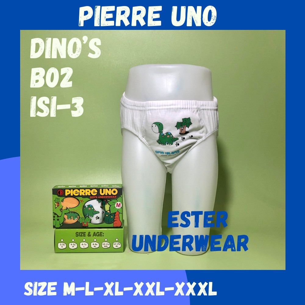 Celana dalam anak laki-laki Pierre uno Kids B02 Dino Isi-3 PCS