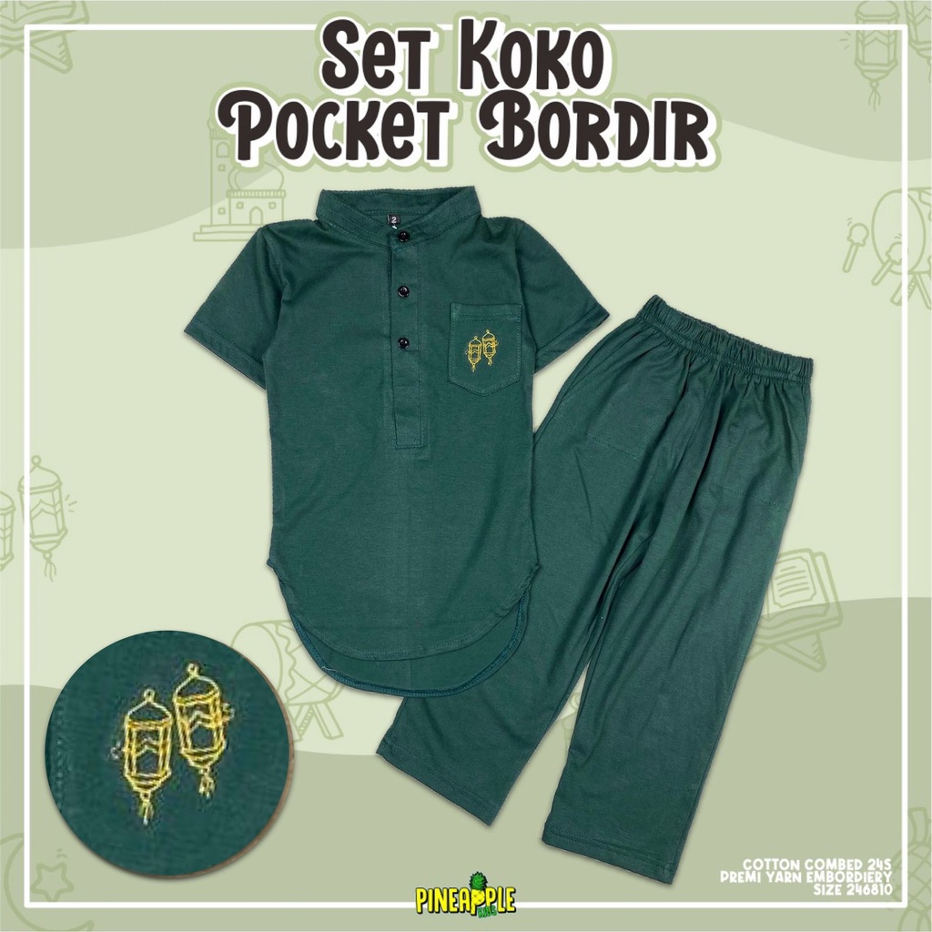 Setelan Koko Pocket Bordir Pineapple Kids Original Kurta Anak Super Premium