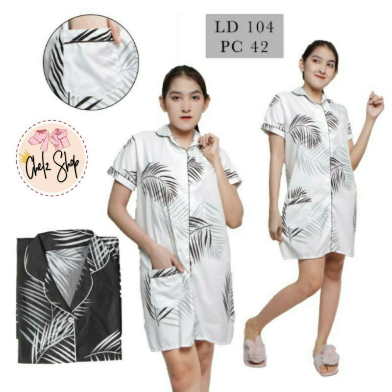 Baju Tidur Daster Wanita/Cewek Katun Motif Big Coco Daun Kekinian