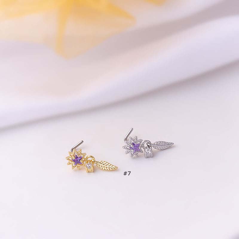 1pc Anting Tindik Hidung / Tubuh Bentuk L 20Gauge Dengan Zircon