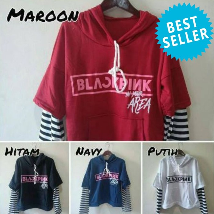 Sweater Wanita Cewek Lengan Panjang Blackpink Salur Size L Ke903