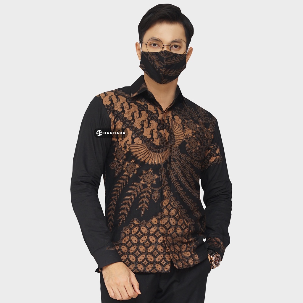 Baju Kemeja Batik Pria Lengan Panjang Slim Fit Premium Modern Full Furing Katun Halus Original Handara Motif Mekar Sari Hitam HB-263