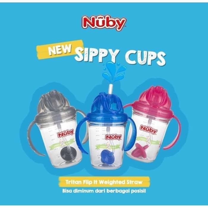 Botol Minum Nuby Tritan Flip It Weighted Straw - 240ml (Tersedia varian warna)