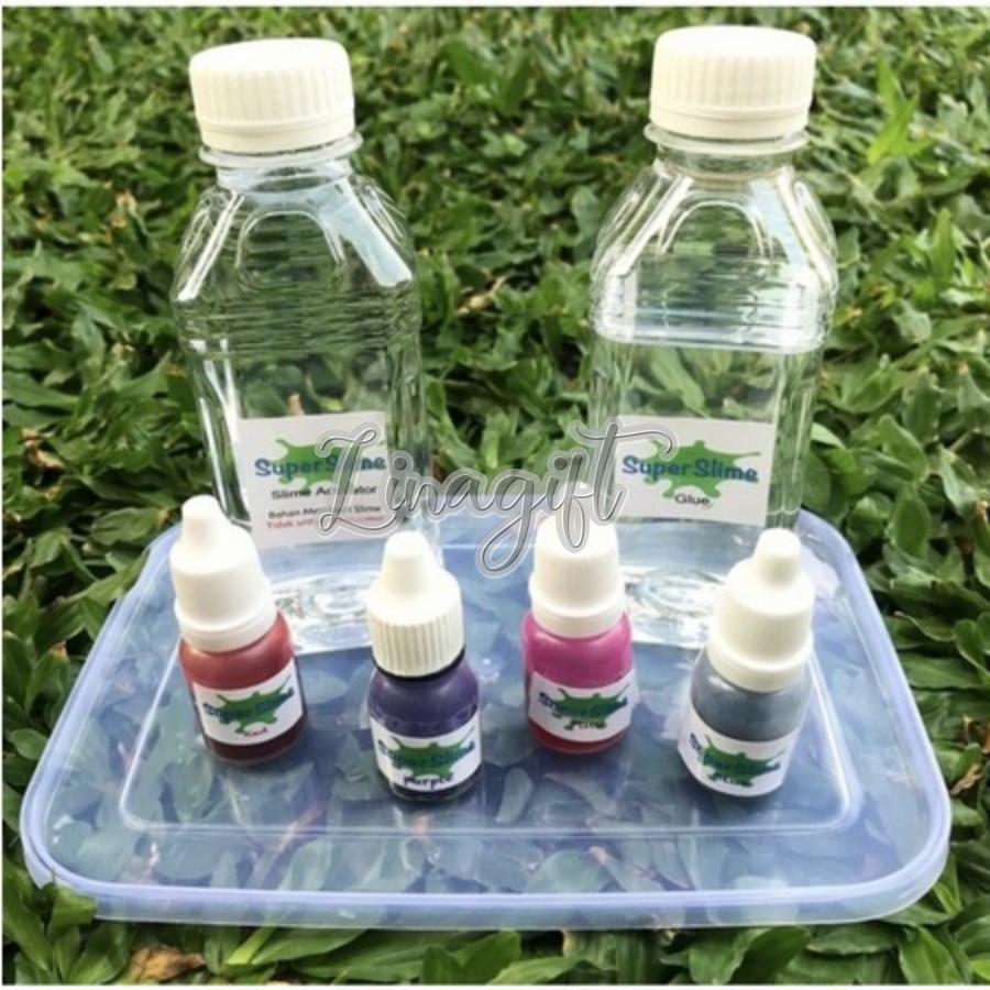 CLEAR SLIME KIT SET LENGKAP ANTI GAGAL ( PASTI JADI SLIME ) GOM / LEM PUTIH / ESSENS / PEWARNA / MAINAN ANAK DIY