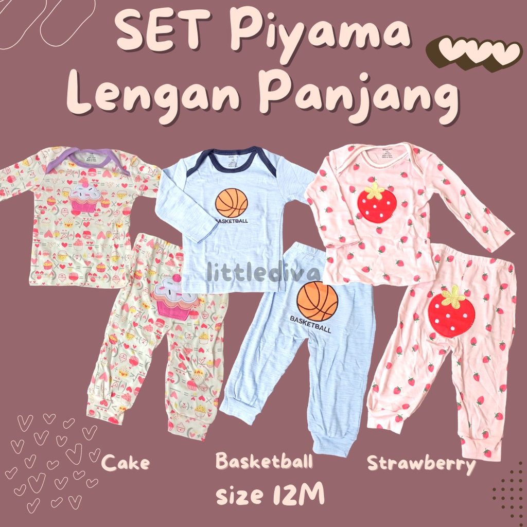 Setelan Piyama Bayi Sz 6 - 24 M 2 Girl &amp; Boy Set Pajama setelan cater panjang cewek cowok baby