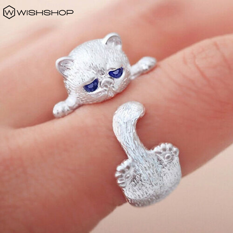 Cincin Model Terbuka Adjustable Desain Kucing Untuk Wanita