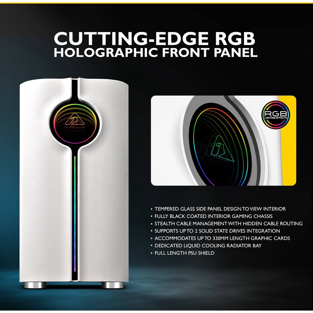 Armaggeddon Tron Holo 3 White RGB Holographic Micro ATX  Casing PC Gaming