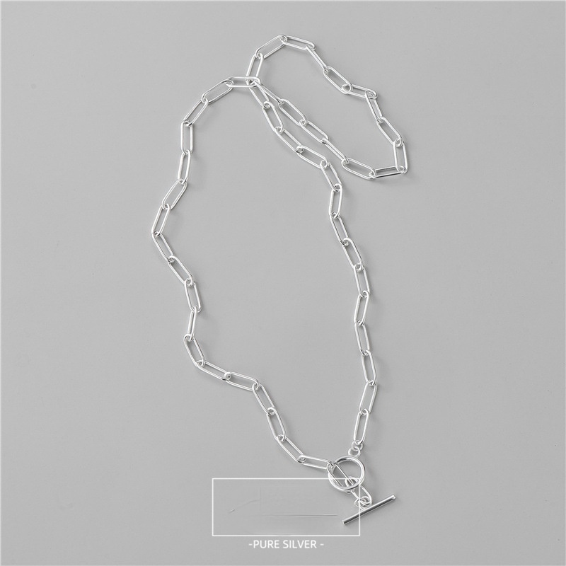 Barang spot】100% kalung perak murni S925 Kalung Hip Hop Perhiasan 3.3 Mm Persegi Rantai Beralih OT Gesper Wanita Hadiah