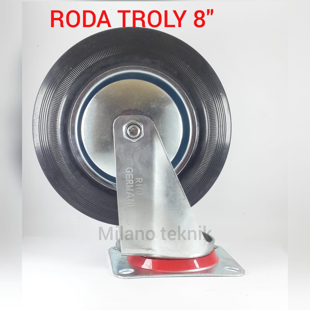 Roda Troli 8" Hidup Roda Karet 8 inch Roda Etalase Roda Gerobak