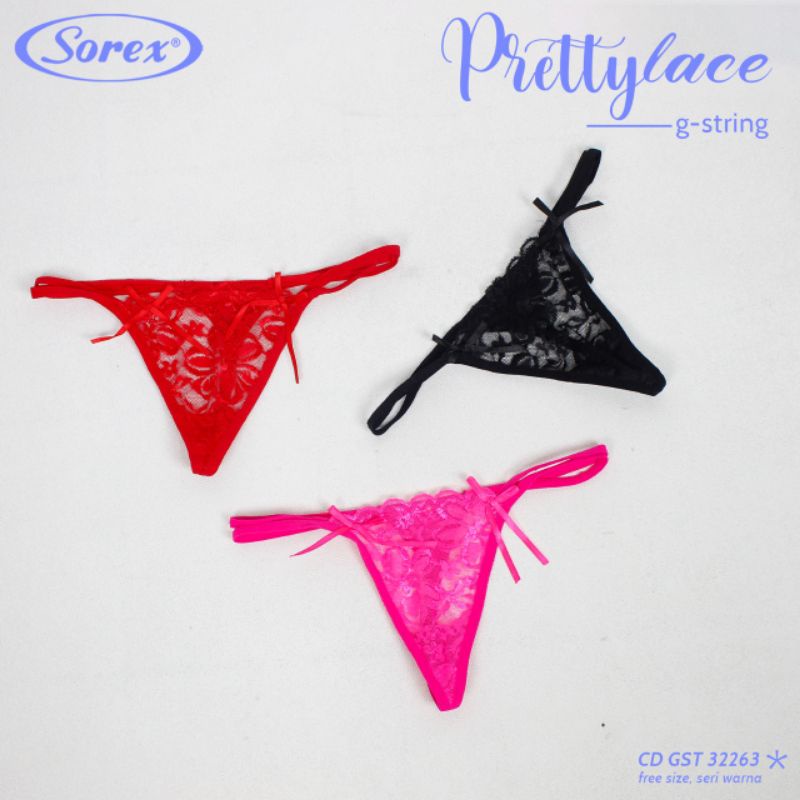 [ 3pc ] CD Wanita G-String SOREX 32263 Renda Transparan Double Tali / CD Wanita Sexy G-string Terlaris Terbaik | Bwr