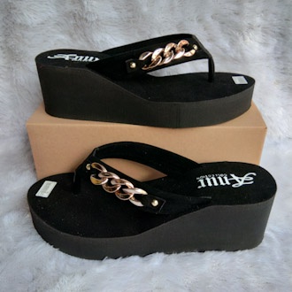 ANUR-sandal wanita wedges balok pariasi rantai tinggi 6 cm