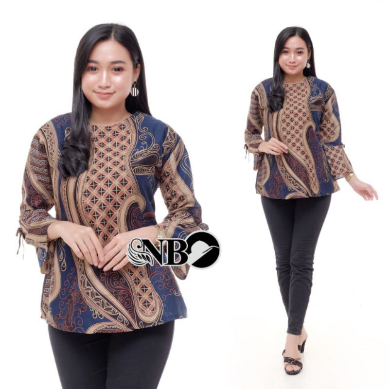 Batik wanita ASJ SA HRB026 Kenongo Kemeja Tosca Pendek-Bl abtrak