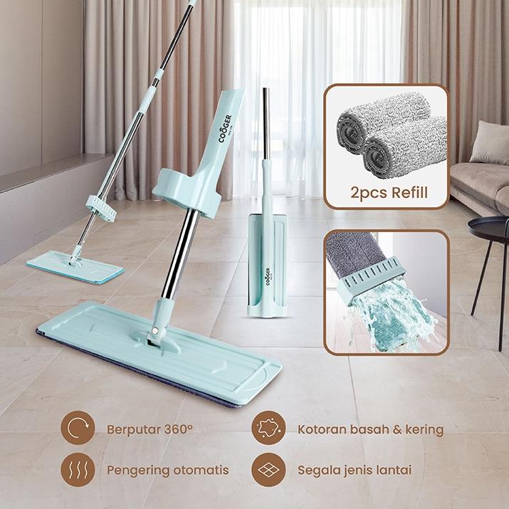 Terlaris D6GON 【TOP SALE】 COOGER Ultra Standing Mop Microfiber Alat Pel Lantai Warna Hijau Dapat Ber