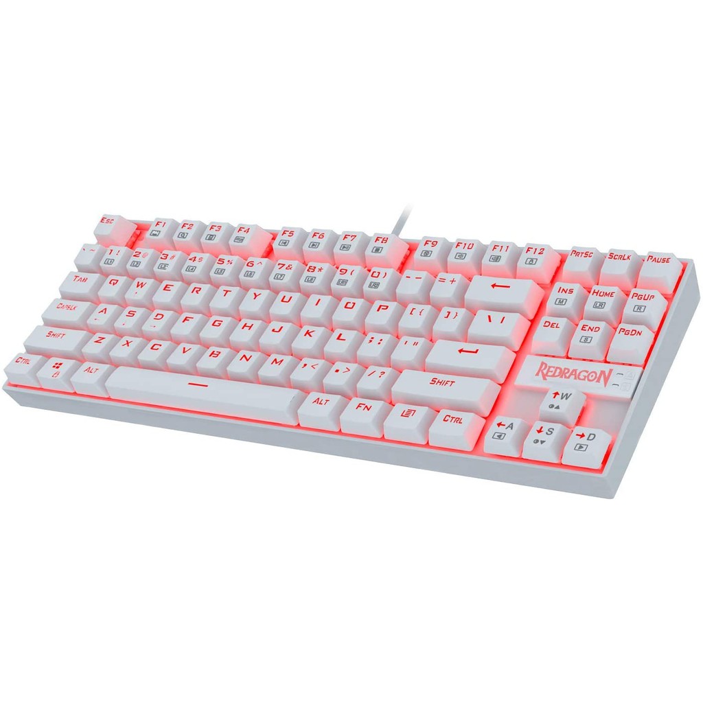 Keyboard Gaming Redragon mechanical wired usb 2.0 87 key tkl red backlit White Kumara k552w