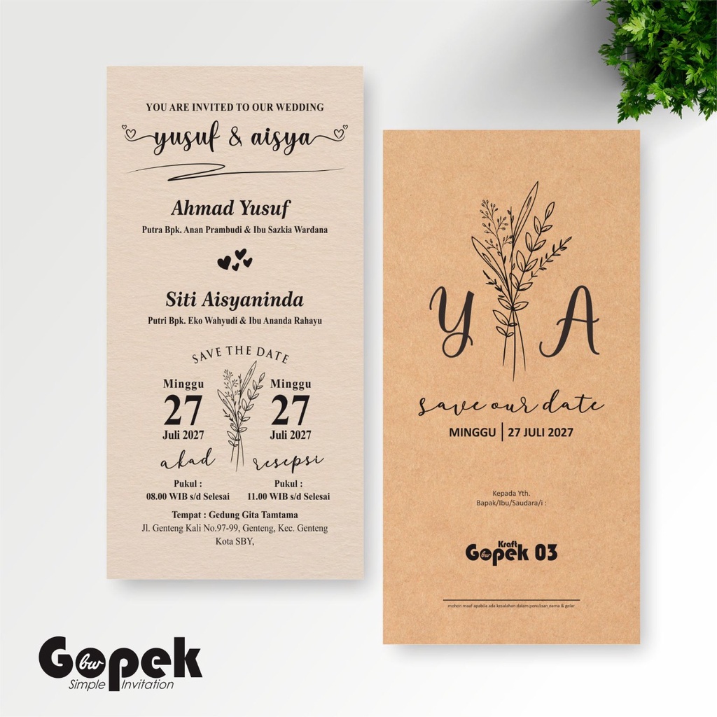 UNDANGAN GOPEK KRAFT SIMPLE BW - KRAFT INVITATION