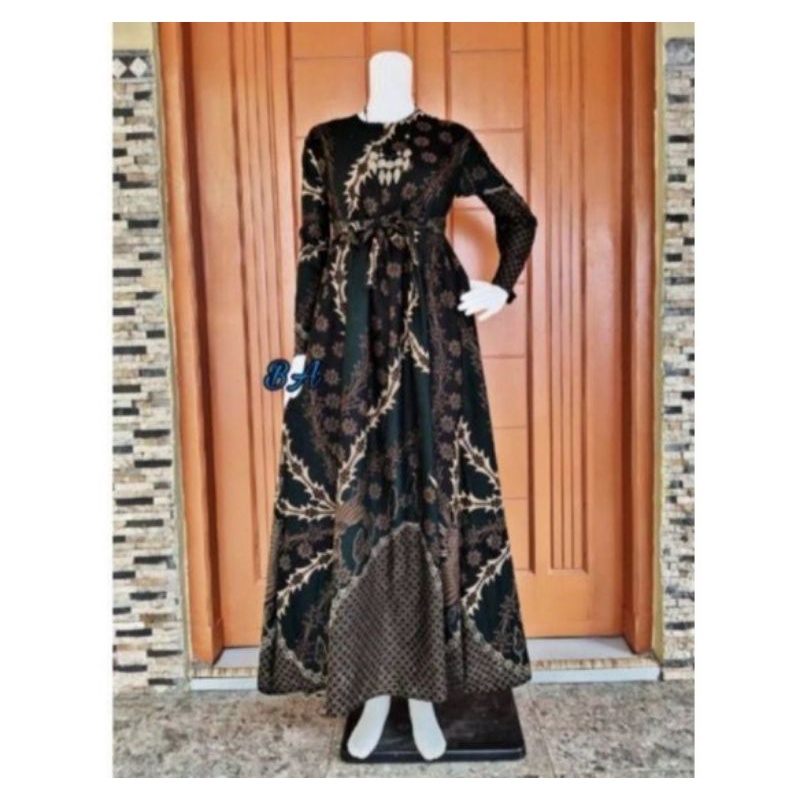 MS GAMIS BATIK FASHION SRIWEDARI MAXI BUMIL/BUSUI BUSANA MUSLIM TERMURAH SHOPEE-Naruto ijo